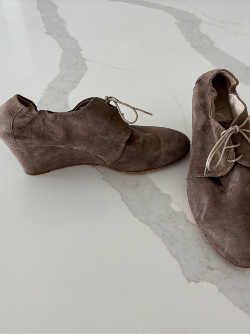Agl Taupe Suede Lace-Up Wedge Ankle Boots